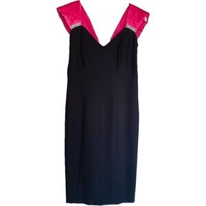 Vintage Positively Ellyn Cocktail Dress Black Pink Bow Rhinestone Retro 80s Sz 8